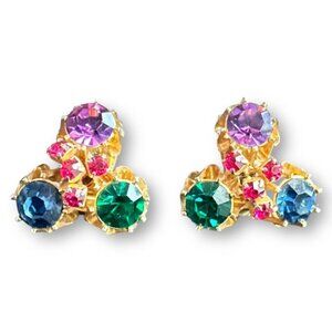 Vintage Multi-Color Cubic Zirconia Clip-On Earrings